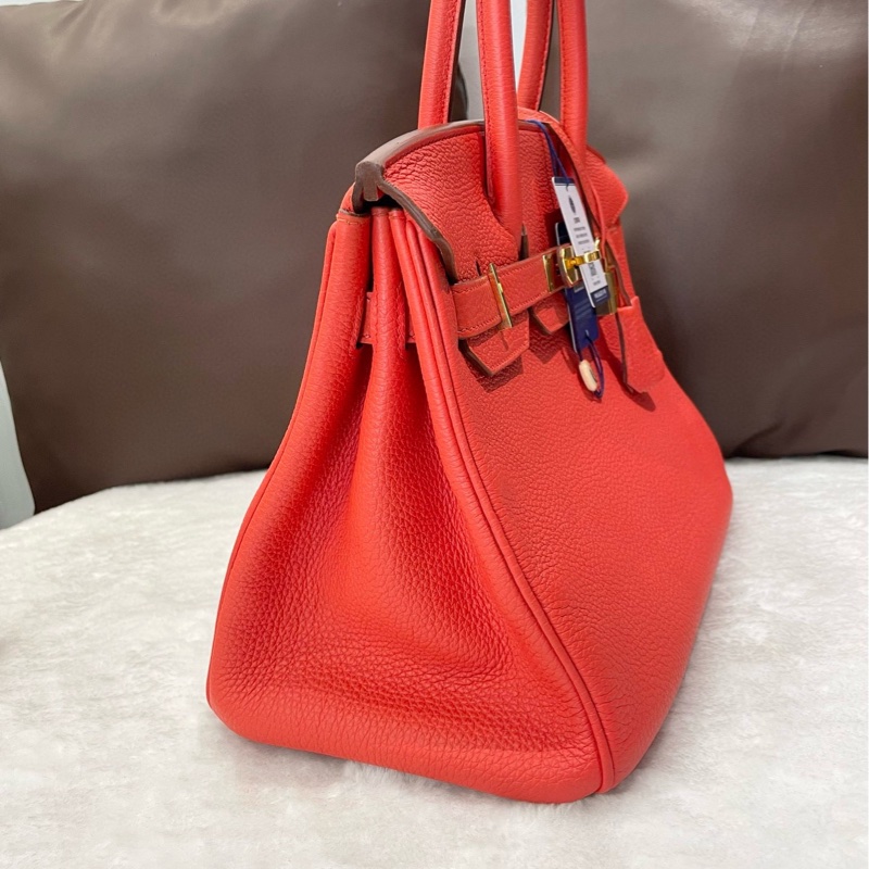 Hermès愛馬仕心紅色金扣Birkin30鉑金包，框O刻togo牛皮-2
