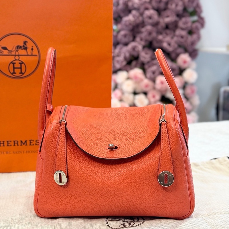 Hermès愛馬仕橙色銀扣Lindy26 C刻-0