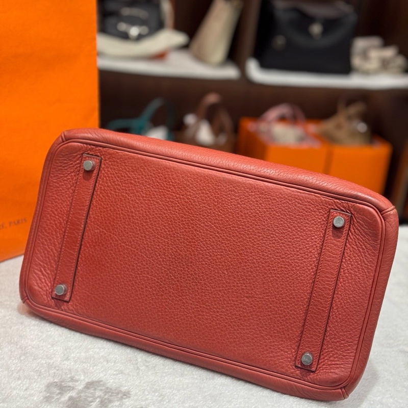 Hermès愛馬仕磚紅色銀扣Birkin35 框M刻-3
