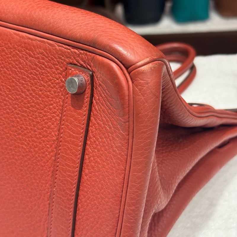 Hermès愛馬仕磚紅色銀扣Birkin35 框M刻-4