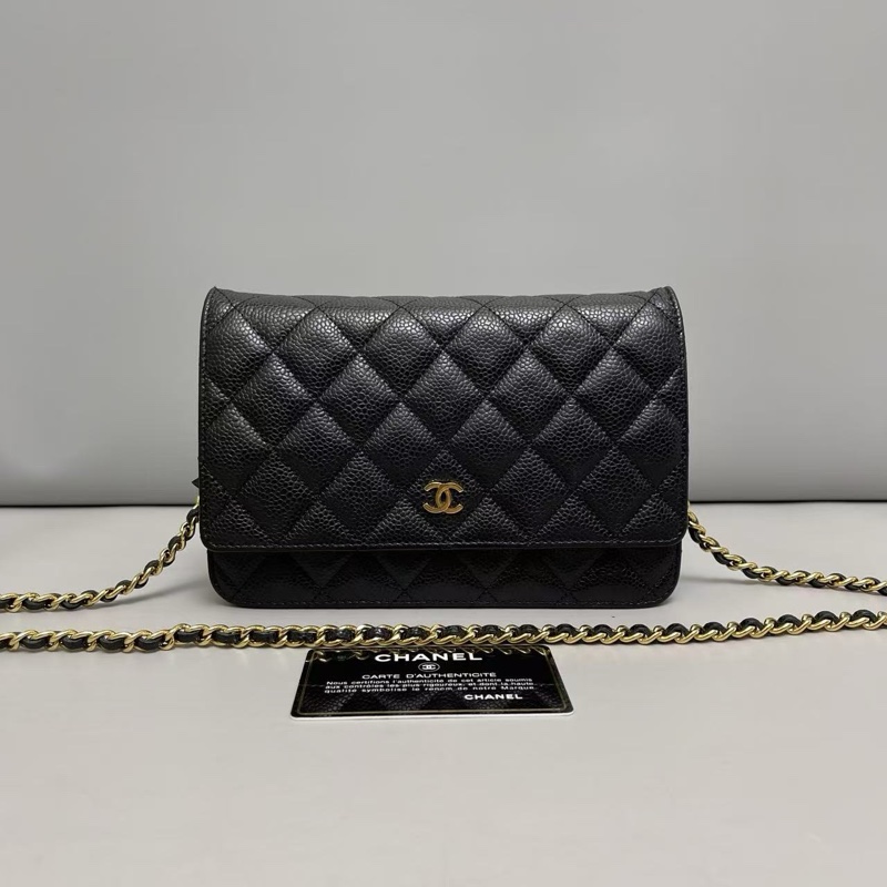Chanel香奈兒 黑金牛皮荔枝紋WOC 鏈條包-0