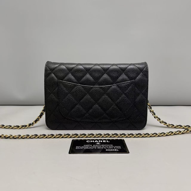 Chanel香奈兒 黑金牛皮荔枝紋WOC 鏈條包-1