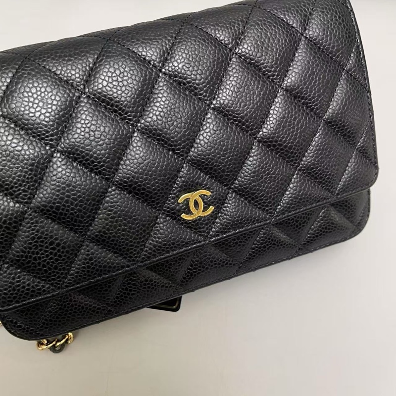 Chanel香奈兒 黑金牛皮荔枝紋WOC 鏈條包-2