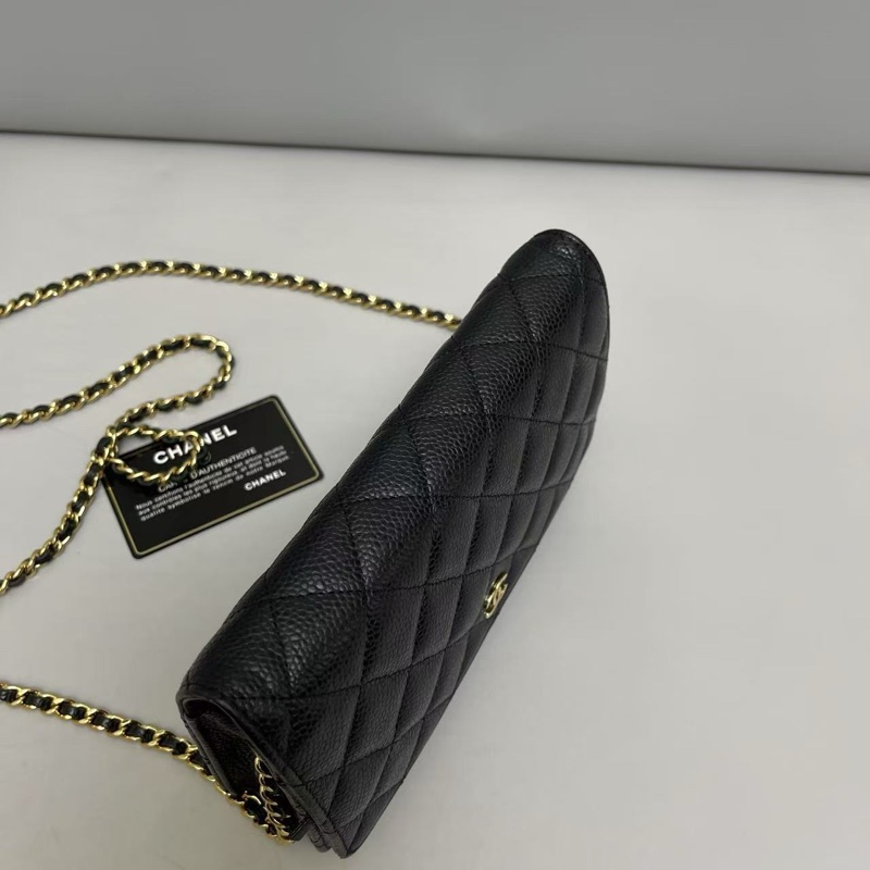 Chanel香奈兒 黑金牛皮荔枝紋WOC 鏈條包-3