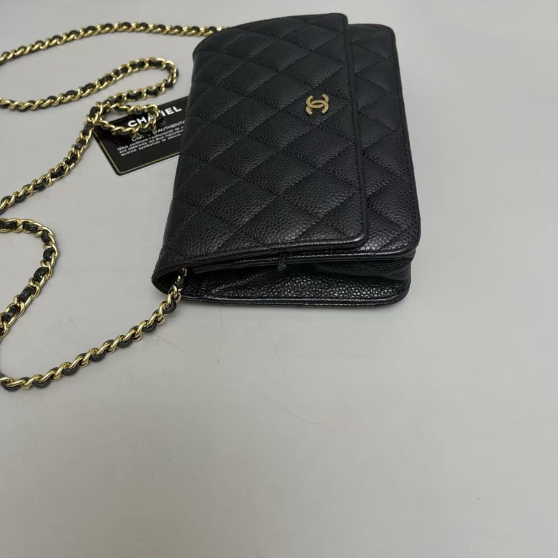 Chanel香奈兒 黑金牛皮荔枝紋WOC 鏈條包-4