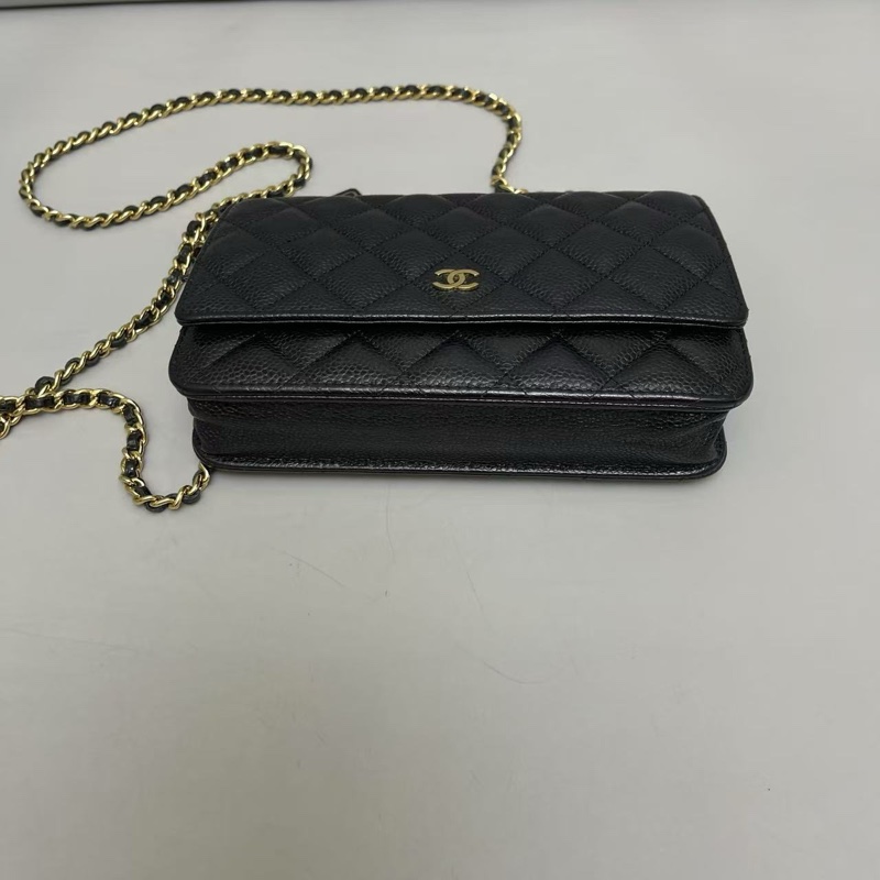 Chanel香奈兒 黑金牛皮荔枝紋WOC 鏈條包-5