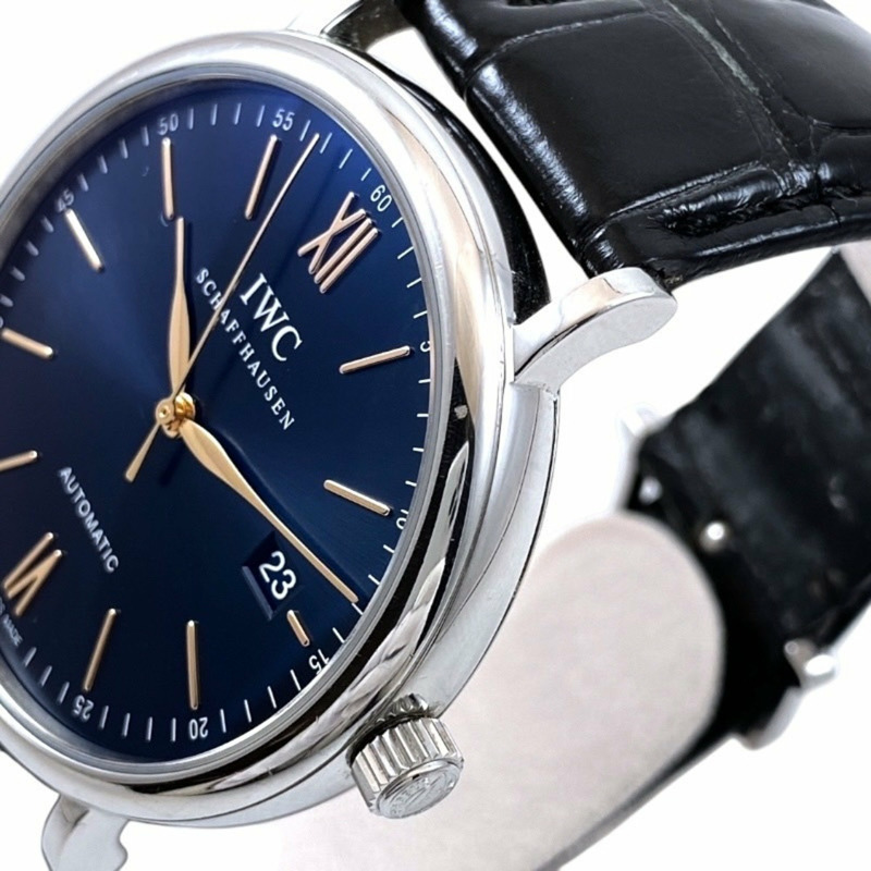 IWC 萬國錶柏濤菲諾自動腕錶 IW356523 男士不鏽鋼腕錶，搭配皮革錶帶和藍色錶盤-9