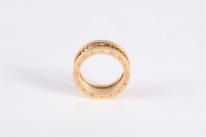BVLGARI(寶格麗) 18K黃金 鑽石 黃金 B.ZERO1 彈簧戒指 ROCK 鉚釘 三圈 雙邊鑽 57 18K-2