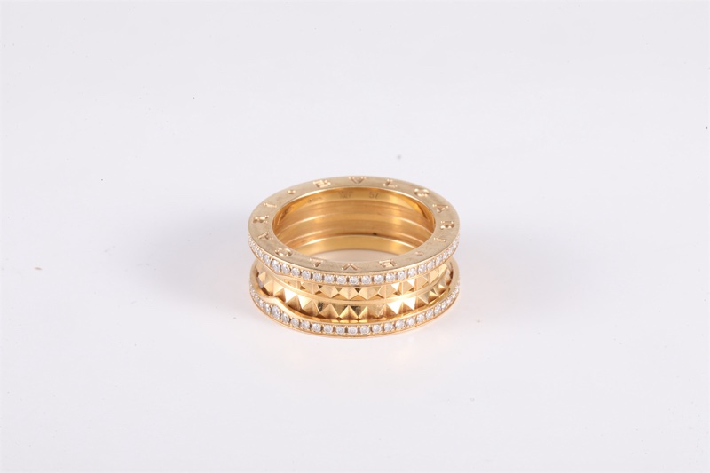 BVLGARI(寶格麗) 18K黃金 鑽石 黃金 B.ZERO1 彈簧戒指 ROCK 鉚釘 三圈 雙邊鑽 57 18K-3