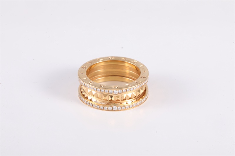 BVLGARI(寶格麗) 18K黃金 鑽石 黃金 B.ZERO1 彈簧戒指 ROCK 鉚釘 三圈 雙邊鑽 57 18K-4