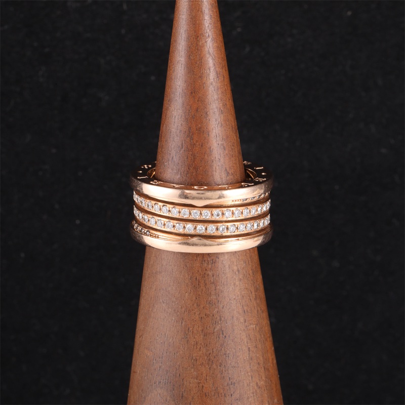 BVLGARI(寶格麗) B.ZERO1 彈簧戒指 四圈鑽 18K玫瑰金/鑽石 57 玫瑰金 鑽石/18K-0