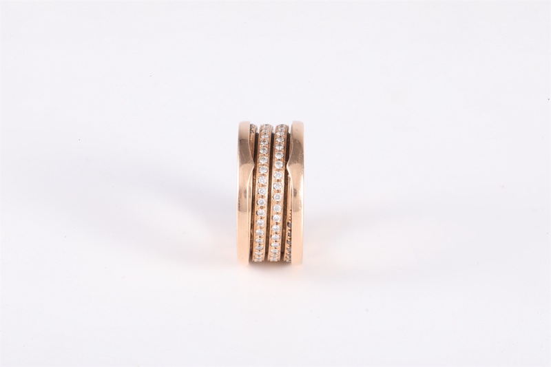 BVLGARI(寶格麗) B.ZERO1 彈簧戒指 四圈鑽 18K玫瑰金/鑽石 57 玫瑰金 鑽石/18K-1