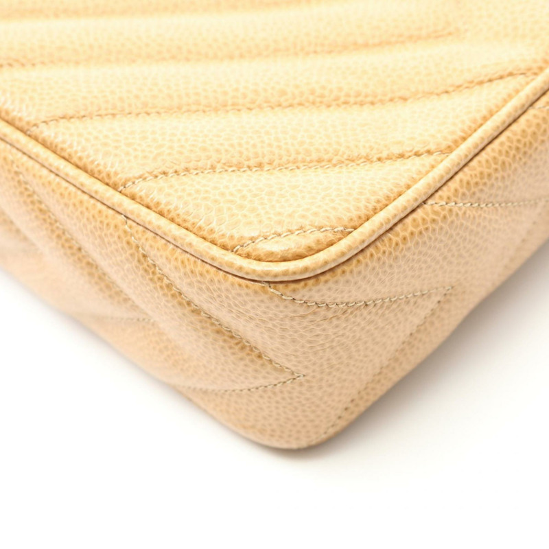 CHANEL Coco Mark 鑽石縫線粒面小牛皮單肩包，米色-6