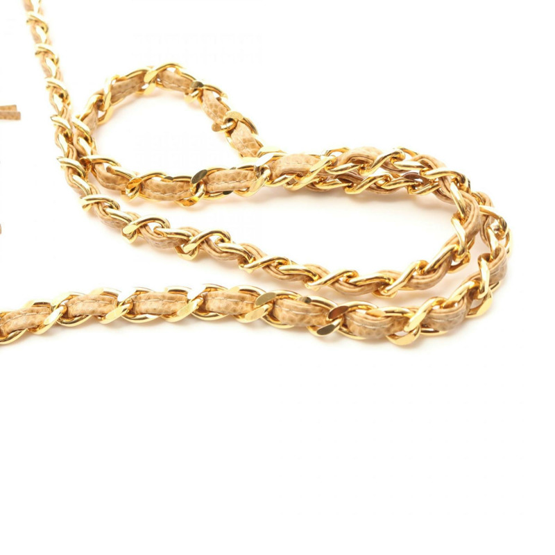 CHANEL Coco Mark 鑽石縫線粒面小牛皮單肩包，米色-8