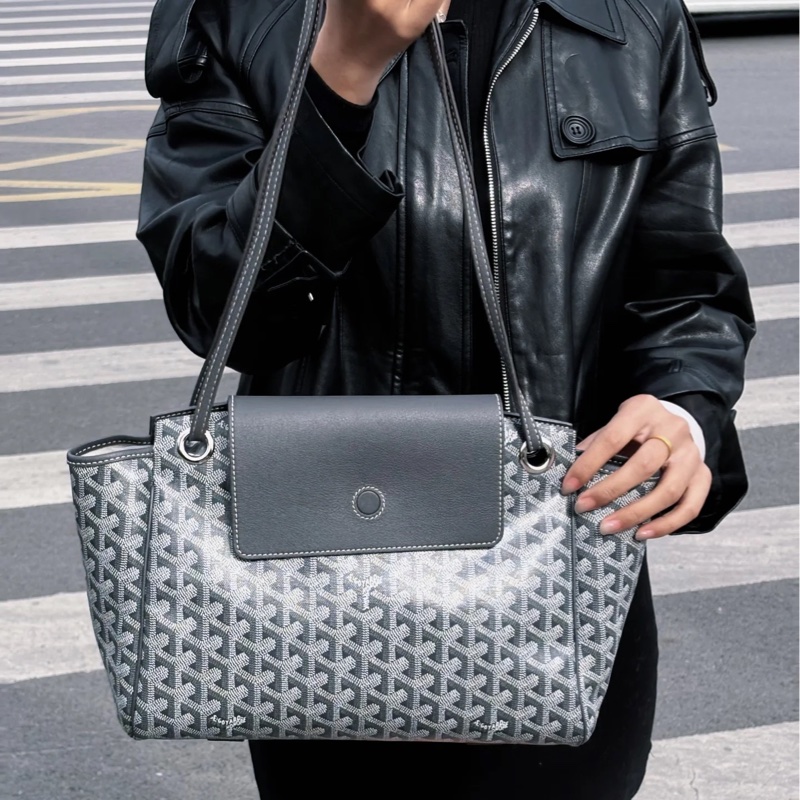 全網最低價🤩Goyard灰色Rouette老花滿印logo單肩手提通勤包-2