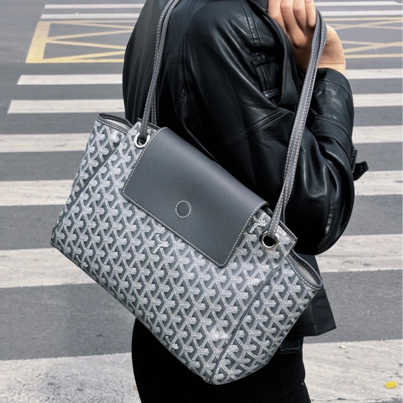 全網最低價🤩Goyard灰色Rouette老花滿印logo單肩手提通勤包-3