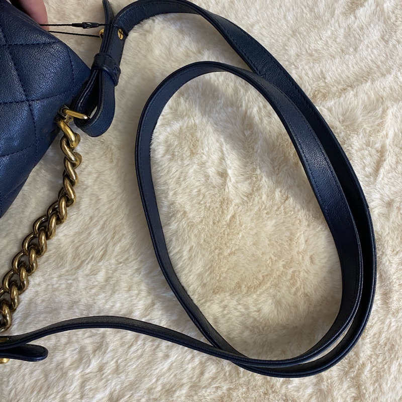 Chanel /香奈兒 cf 孟買大都會系列 深藍色加復古鏈條金 手提單肩斜挎包-9