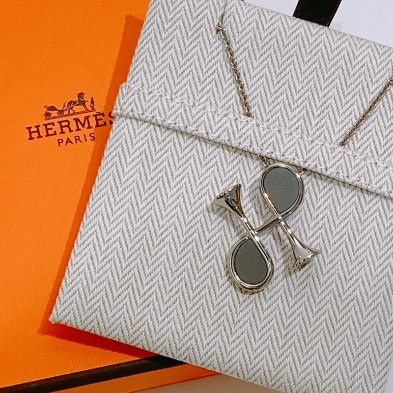 TW4372 Hermes 愛馬仕項鍊Cor H Pendant Necklace Gris Meyer x PHW-2
