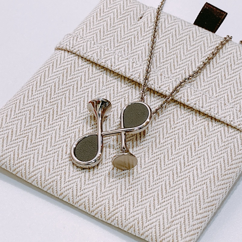 TW4372 Hermes 愛馬仕項鍊Cor H Pendant Necklace Gris Meyer x PHW-3