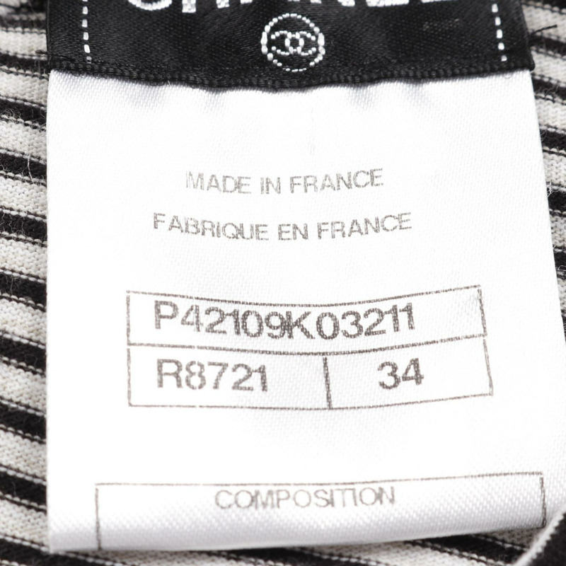 香奈兒 COCO 標誌紐帶長袖純棉T卹，黑色/灰色，二手女款 #34-4