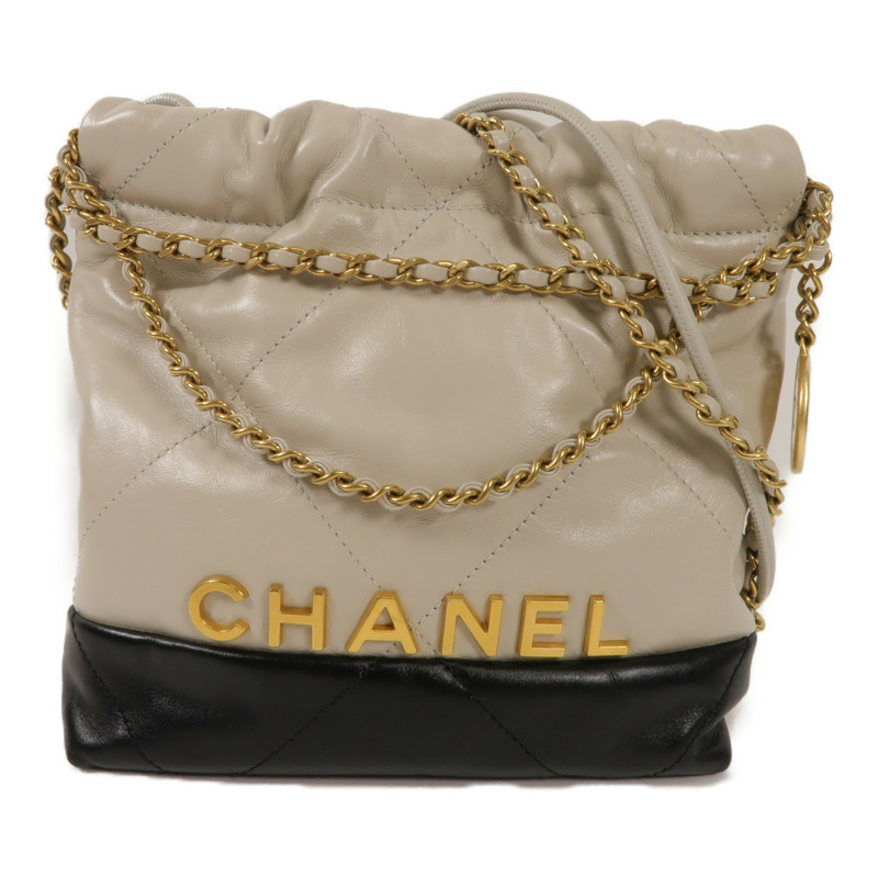 CHANEL 羊皮皮革 CHANEL Mini 22金扣肩背袋-0