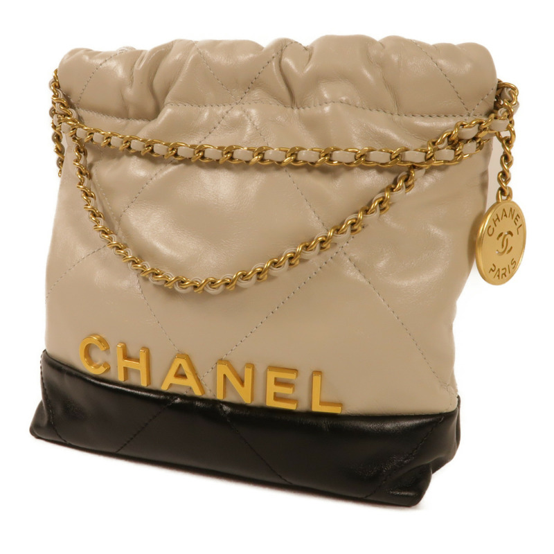 CHANEL 羊皮皮革 CHANEL Mini 22金扣肩背袋-2
