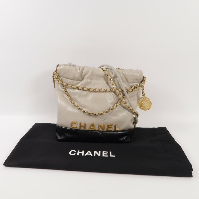 CHANEL 羊皮皮革 CHANEL Mini 22金扣肩背袋-8