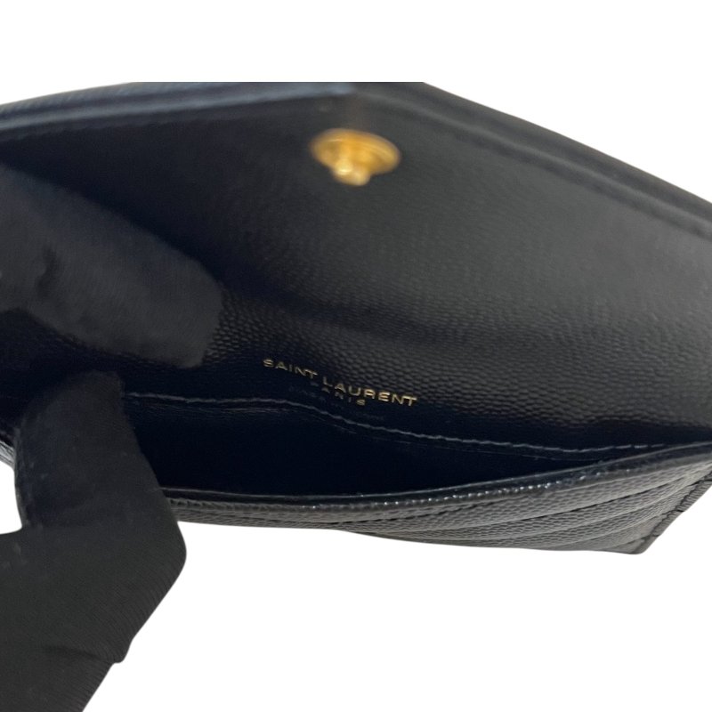 YSL 黑荔枝牛皮金釦5卡信封拉鍊零錢卡包612808-5
