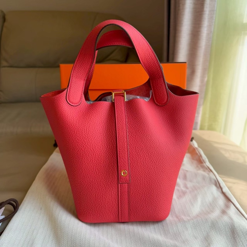 HERMES Picotin18 牡丹紅菜籃子-0