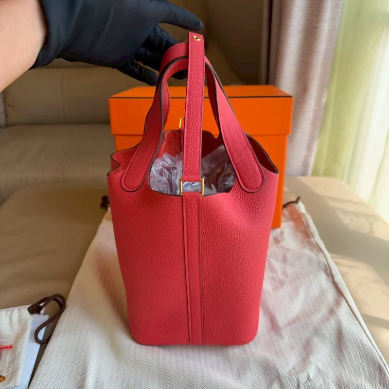 HERMES Picotin18 牡丹紅菜籃子-2