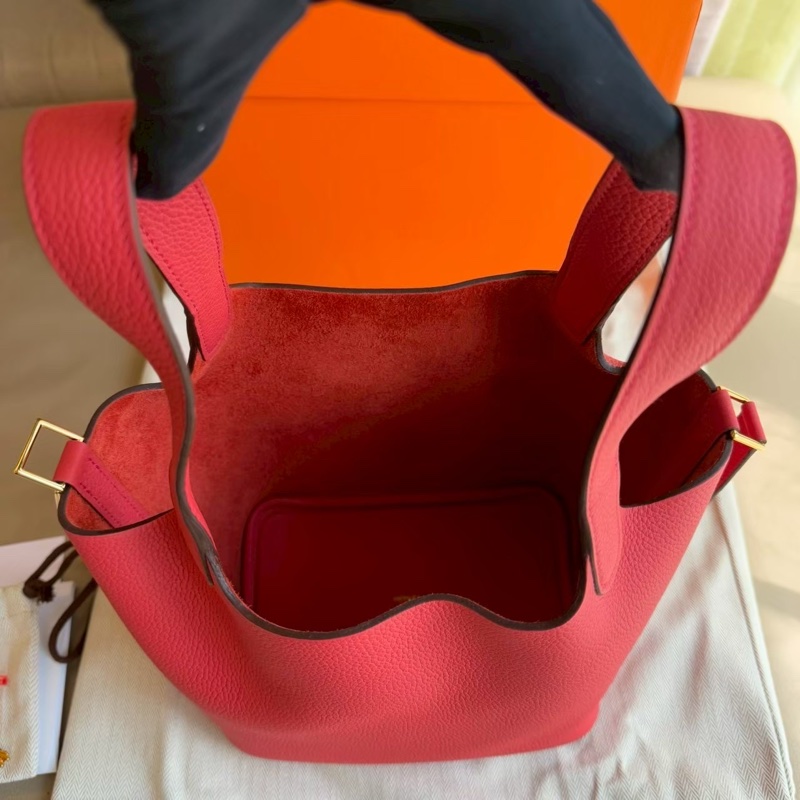 HERMES Picotin18 牡丹紅菜籃子-4