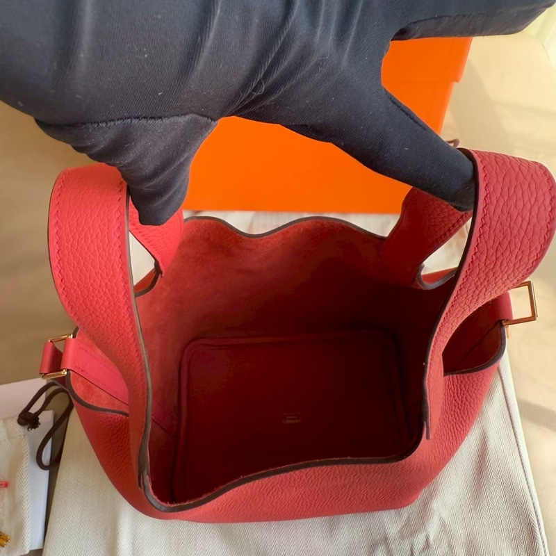 HERMES Picotin18 牡丹紅菜籃子-6