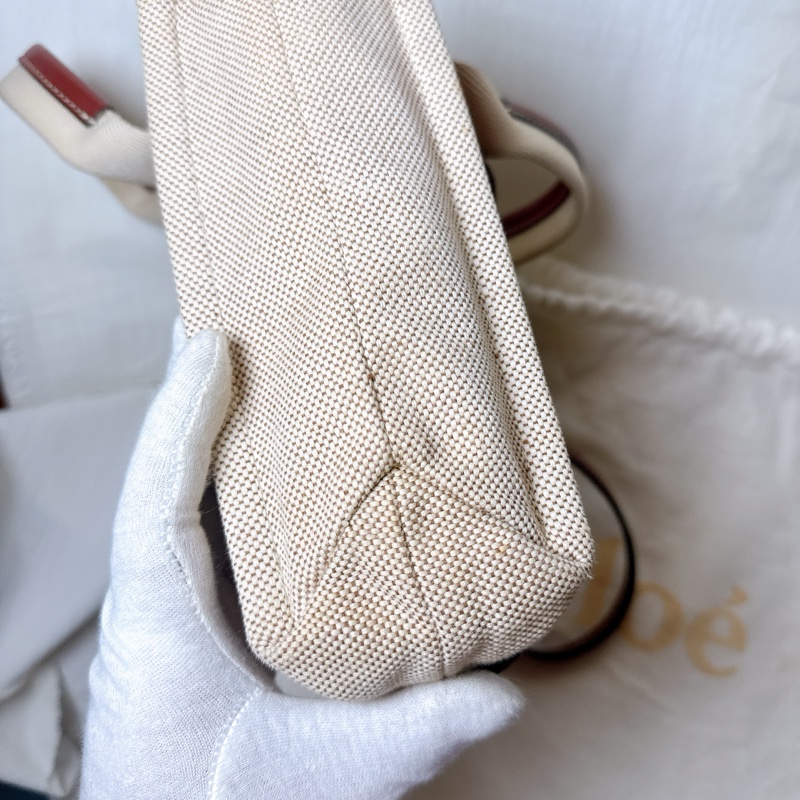 二手Chloe Woody系列斜背手提帆布托特包燕麥棕色 Chloe帆布包 Chloe斜背 Chloe托特-7