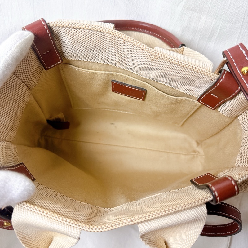 二手Chloe Woody系列斜背手提帆布托特包燕麥棕色 Chloe帆布包 Chloe斜背 Chloe托特-10