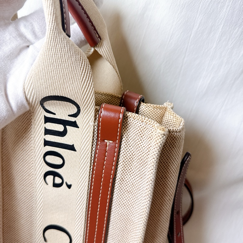 二手Chloe Woody系列斜背手提帆布托特包燕麥棕色 Chloe帆布包 Chloe斜背 Chloe托特-28
