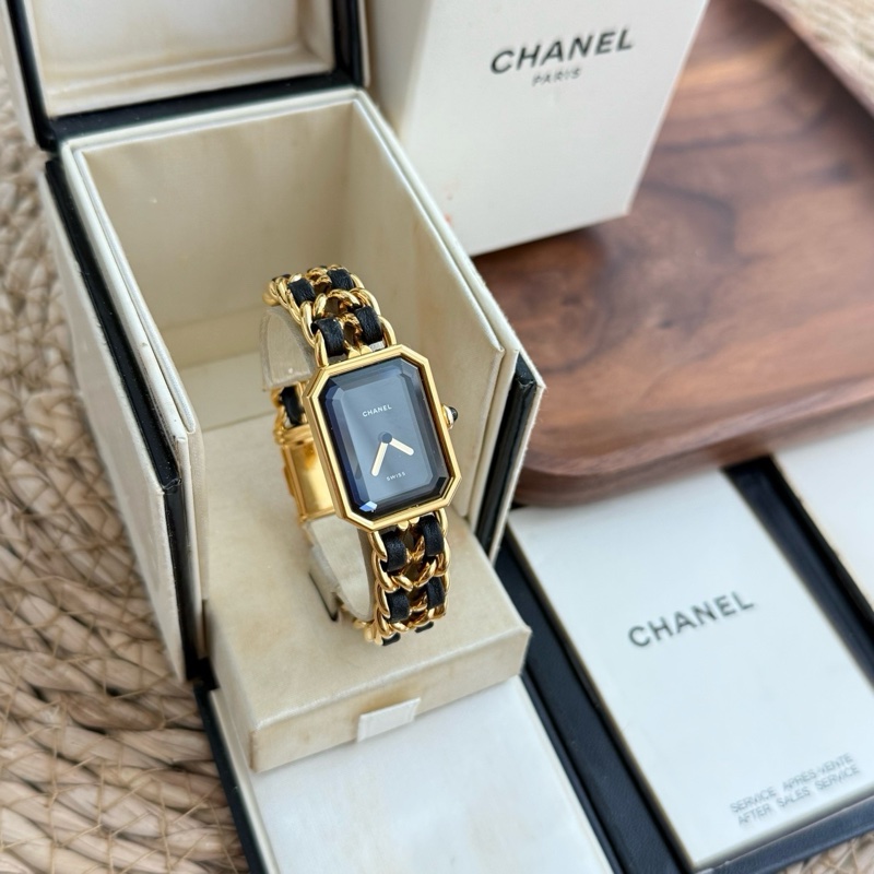 Chanel 黑金方糖手錶中古款 附件:卡冊 盒子 尺寸:M(適合14-15.5手圍左右)-0