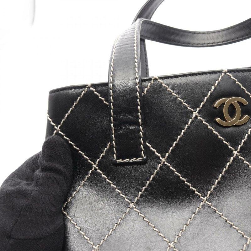 CHANEL Wild stitch 手提包 皮革 黑色 二手 女款 GHWCOCO CC-10