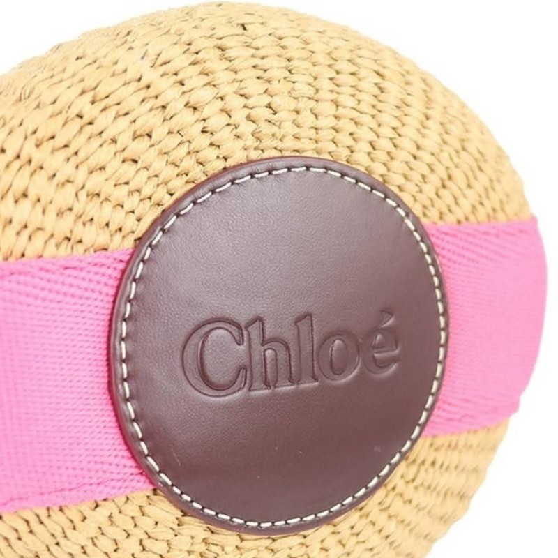 chloe woody 草編織帶手提兩用水桶包（桃粉邊）-13