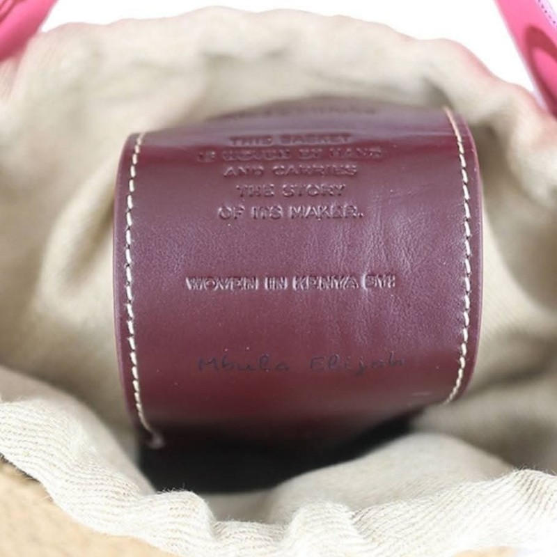 chloe woody 草編織帶手提兩用水桶包（桃粉邊）-17