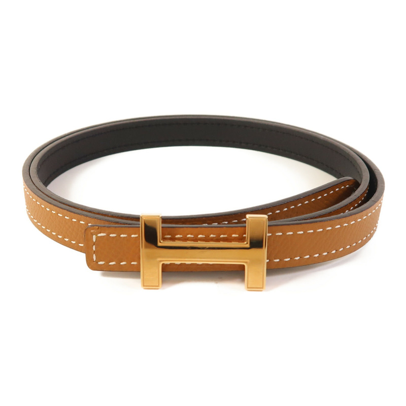 HERMES Epsom皮革/Swift皮革Focus Belt Buckle金扣皮帶Gold/Noir-1