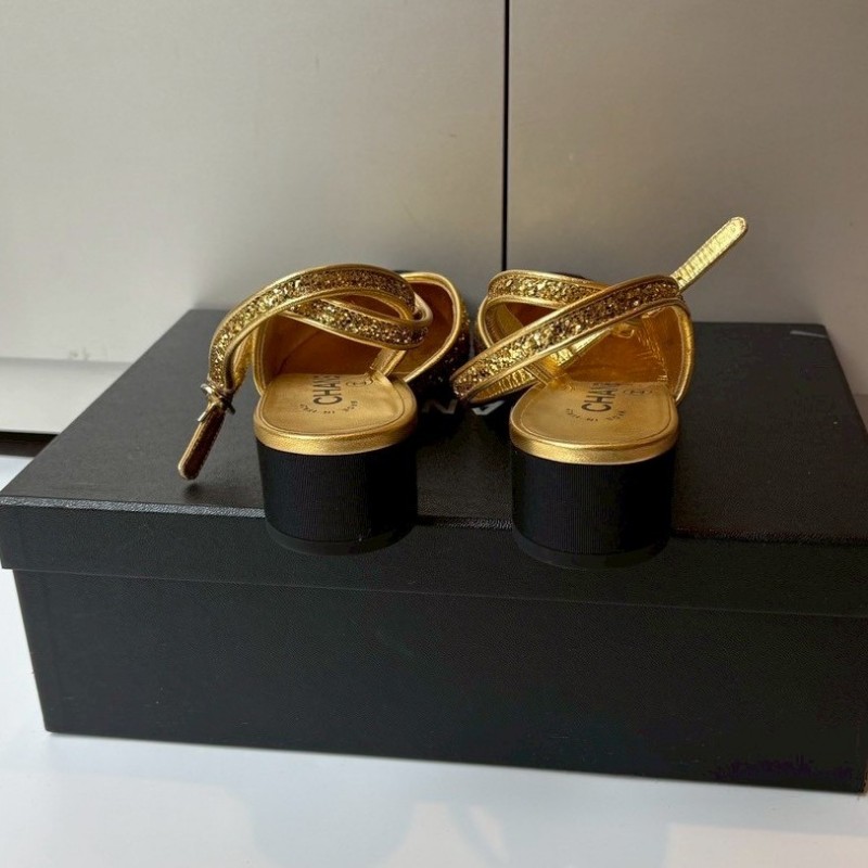 Chanel 黑頭金蔥低跟女鞋-3