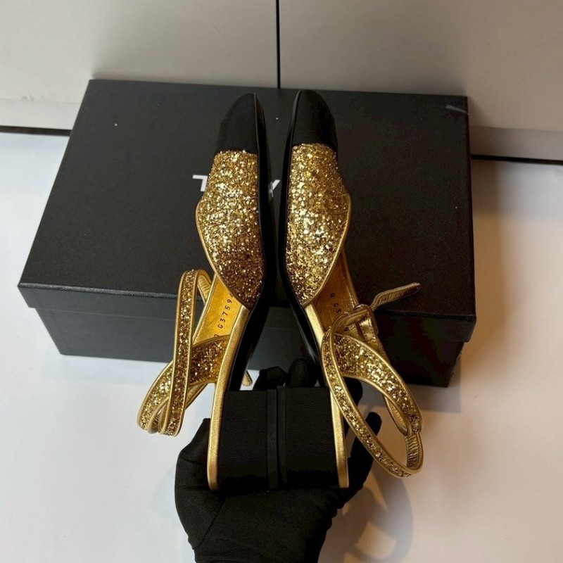 Chanel 黑頭金蔥低跟女鞋-5