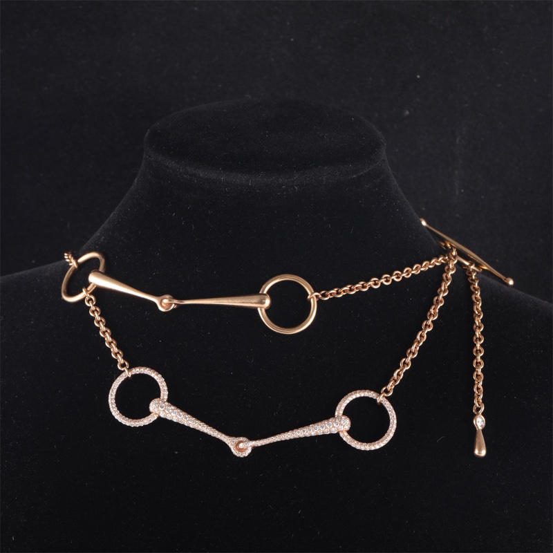 HERMES(愛馬仕)  18K玫瑰金 鑽石 玫瑰金 馬蹄扣 滿鑽 項鏈 手鏈 18K-0
