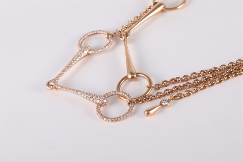 HERMES(愛馬仕)  18K玫瑰金 鑽石 玫瑰金 馬蹄扣 滿鑽 項鏈 手鏈 18K-1