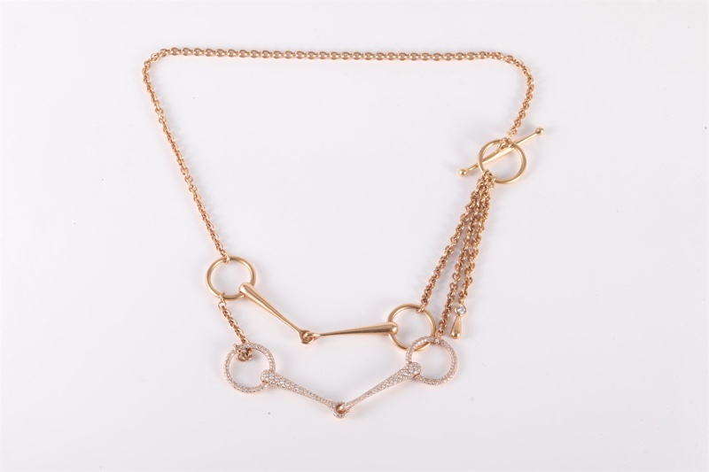 HERMES(愛馬仕)  18K玫瑰金 鑽石 玫瑰金 馬蹄扣 滿鑽 項鏈 手鏈 18K-5