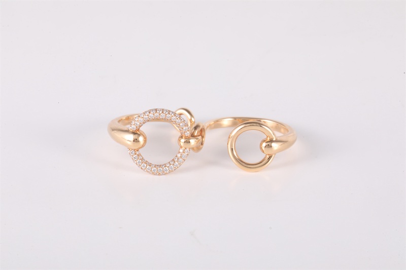 HERMES(愛馬仕) 18K玫瑰金 鑽石 玫瑰金 Double light 雙環戒指 18K-3