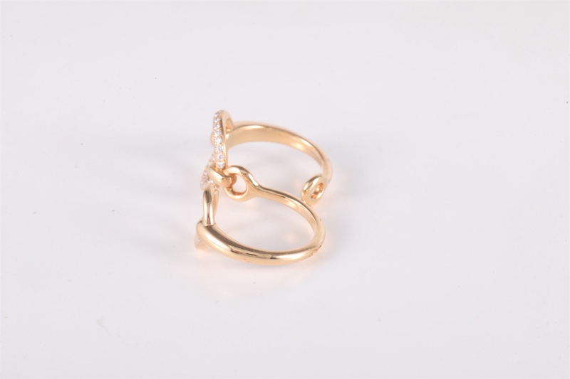 HERMES(愛馬仕) 18K玫瑰金 鑽石 玫瑰金 Double light 雙環戒指 18K-4