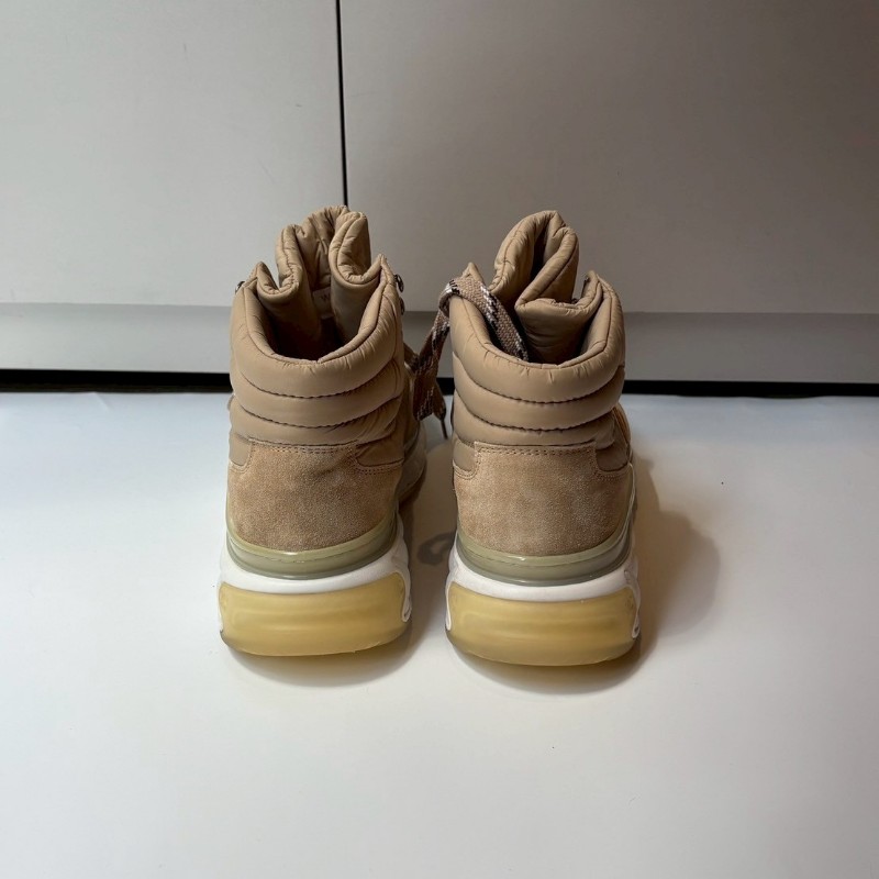 Chanel 白底淺駝色布+麂皮短筒休閒鞋-2