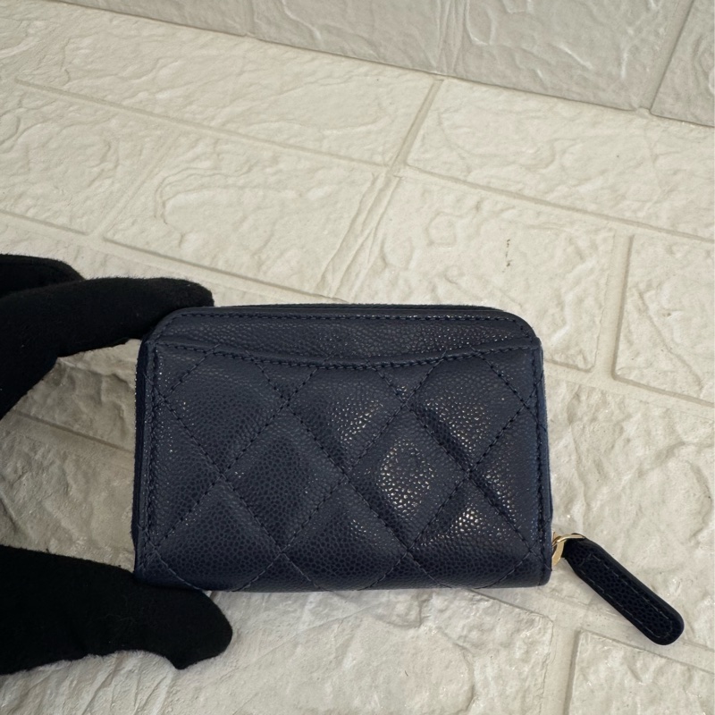 Chanel深藍色淡金雙Cㄇ拉零錢包-1