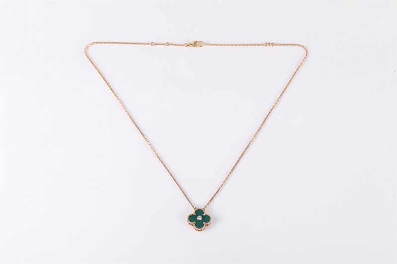 VAN CLEEF&ARPELS(梵克雅寶) Vintage Alhambra 中號單花項鏈 2013年聖誕 單鑽 18K黃金/鑽石/孔雀石 項鏈 黃金-5